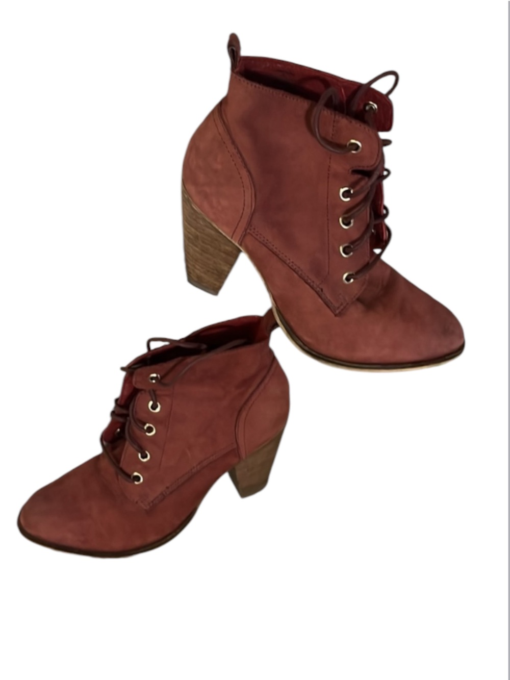 Steve Madden Pennylane Suede Lace Pointy Light Red Heeled Granny Ankle Boots 8